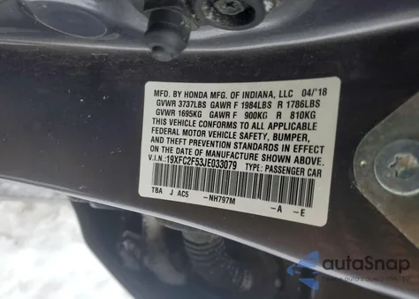 2018 Honda Civic Lx from USA, damaged, VIN 19XFC2F53JE033079